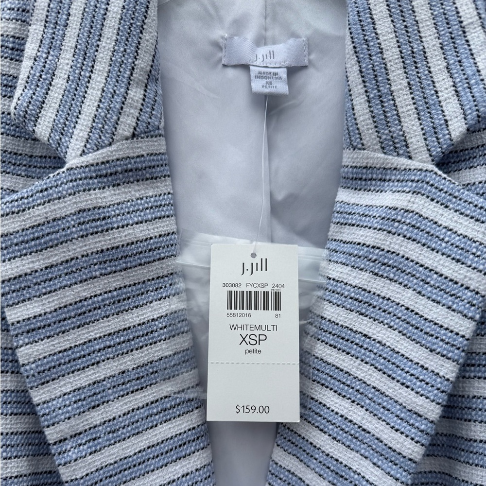 J. Jill Classic Blue and White Striped Double Breasted Blazer Size petite XS - Picture 5 of 14